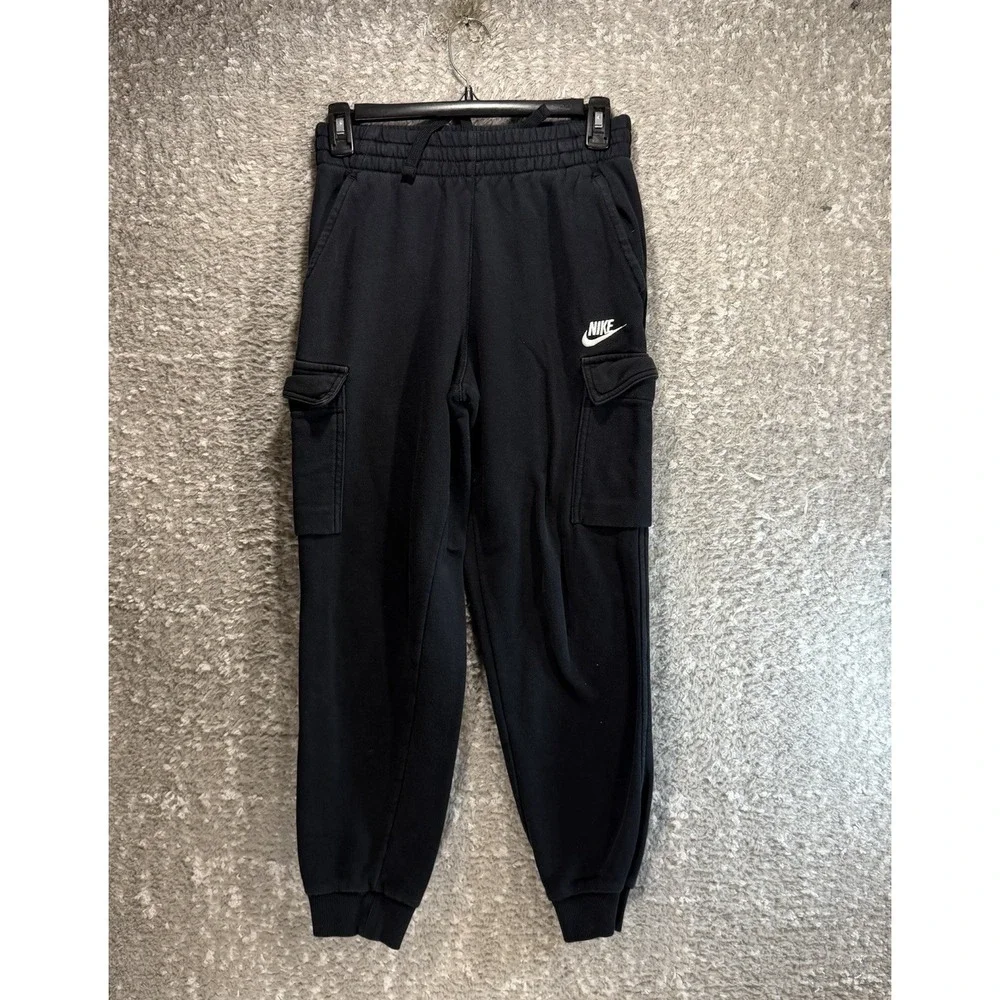 Nike Youth Sportswear Club Fleece Cargo Joggers Sweatpants Black Logo L